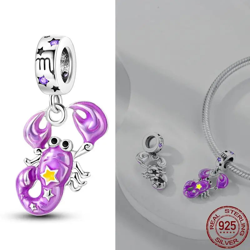 Original 925 Sterling Silver 12 Constellation Luminous Charm | Fits Pandora 3mm Bracelet DIY Jewelry Gift for Women