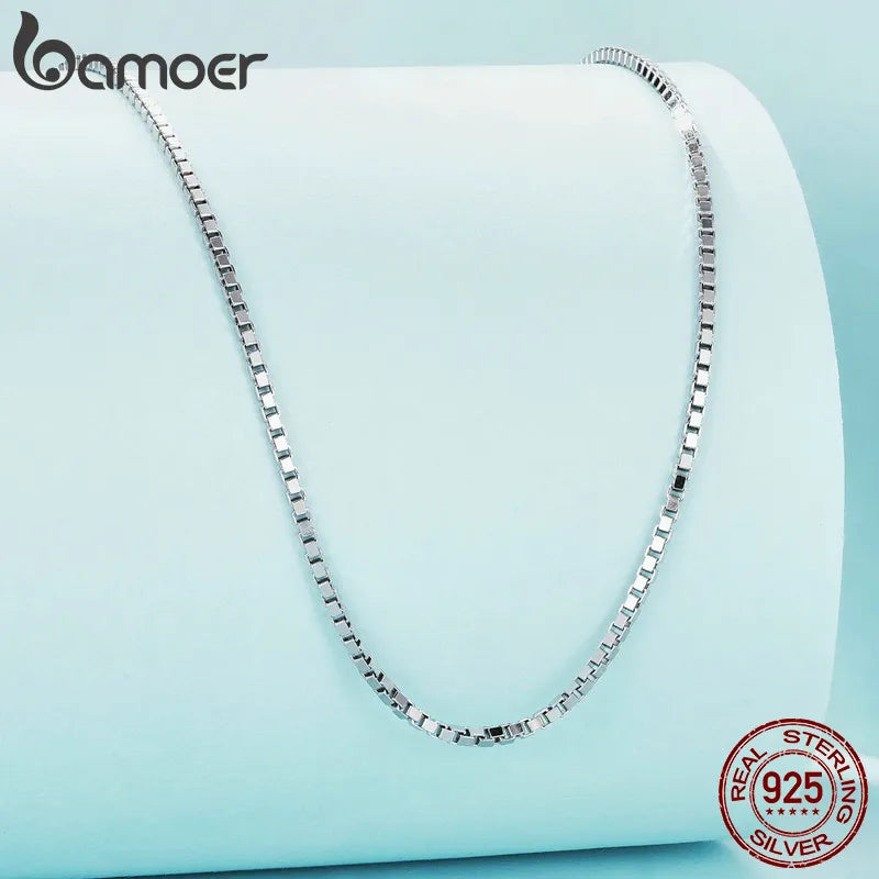 BAMOER Classic 925 Sterling Silver O-Chain Necklace – Adjustable Box Chain for Women