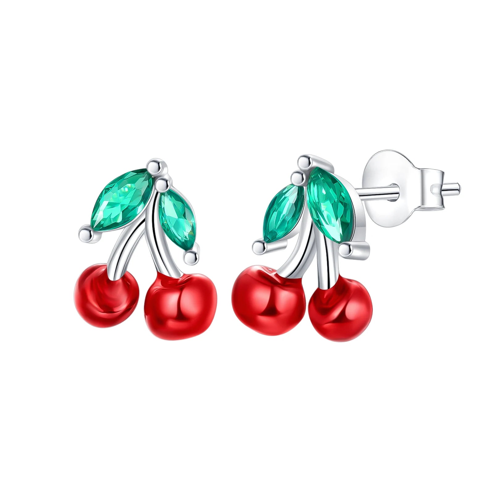 Original 925 Sterling Silver Fruit Series Earrings | Cherry & Strawberry Zircon Hoop Studs for Women Girls Party Jewelry
