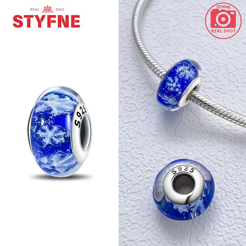 925 Sterling Silver Blue Series Crystal Enamel Murano Bead | Fit Original Bracelet Women DIY Fine Jewelry Gift