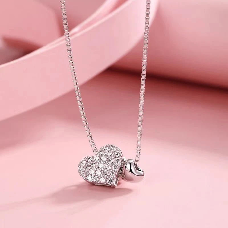 Jkeli 925 Sterling Silver Romantic Love Heart Pendant Necklace | Box Chain Women’s Fashion Wedding Jewelry
