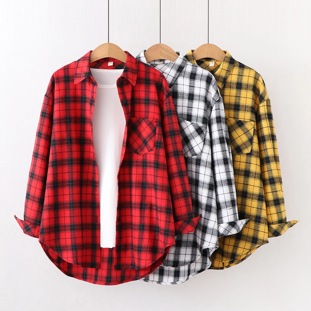 Fresh Flannel Plaid Shirt for Women | 2025 Loose Cotton Long Sleeve Casual Blouse & Top