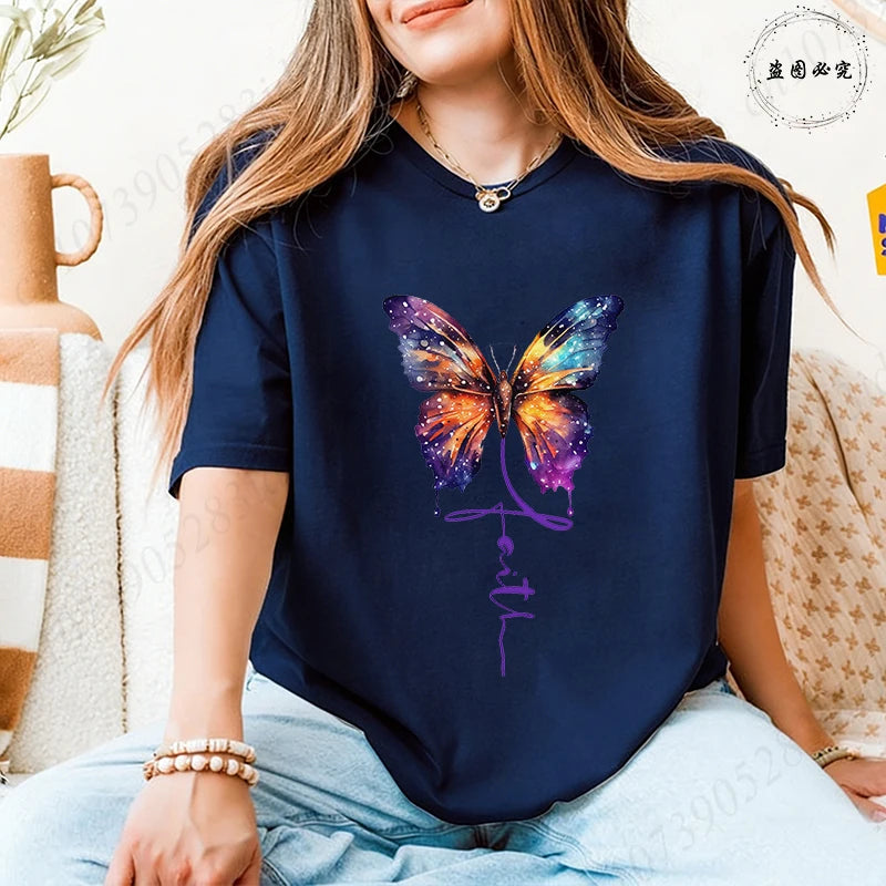 Women's Butterfly Flower Graphic T-Shirt – Aesthetic Short Sleeve Casual Summer Tee 2026 🦋🌸