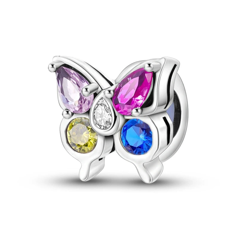 100% 925 Sterling Silver Rainbow Zircon Butterfly & Dragon Charms – DIY Bracelet Beads