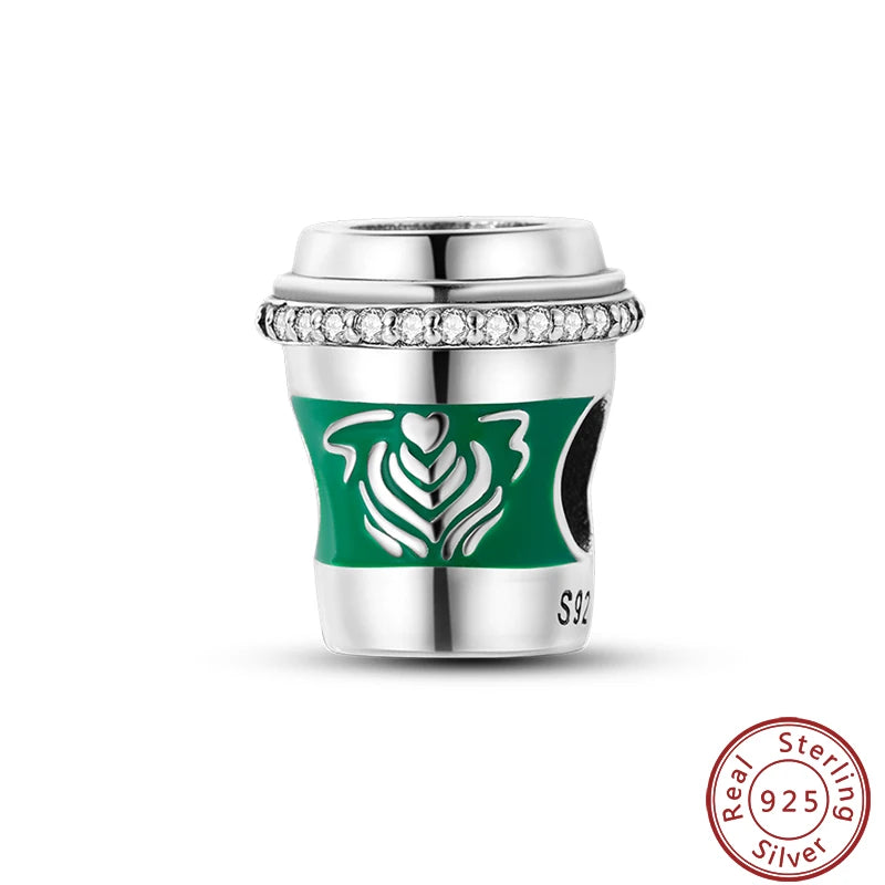 925 Sterling Silver Dessert Afternoon Tea Charm – Coffee, Cake, Pizza & Fries Beads Fit Original Pandora Bracelet DIY Jewelry