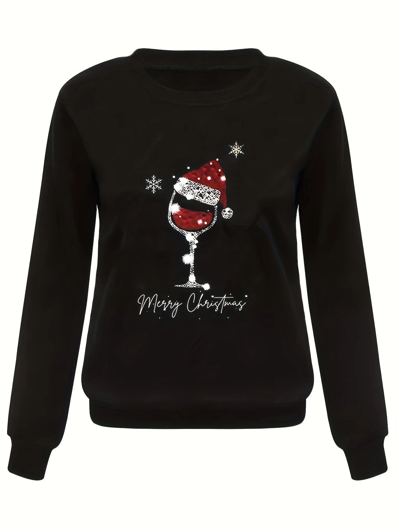 Women’s Christmas Printed Loose Sweater | Black Long Sleeve Autumn & Winter Top