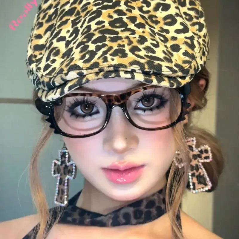 Y2K Leopard Print Eyeglass Frame – Anime Kawaii Retro Glasses | Cartoon Cute Decorative Eyewear Toys
