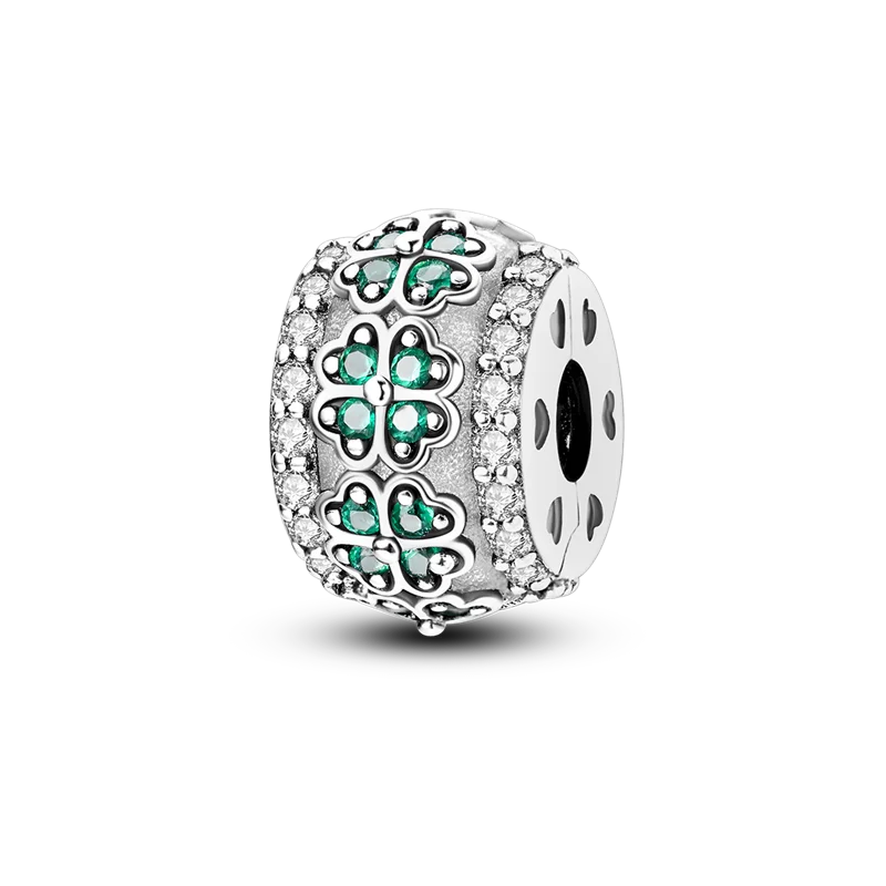 925 Sterling Silver CZ Pave Daisy Clip Charm & Safety Chain – Fits Original Pandora Bracelet, Women’s Silver Stopper Beads Jewelry