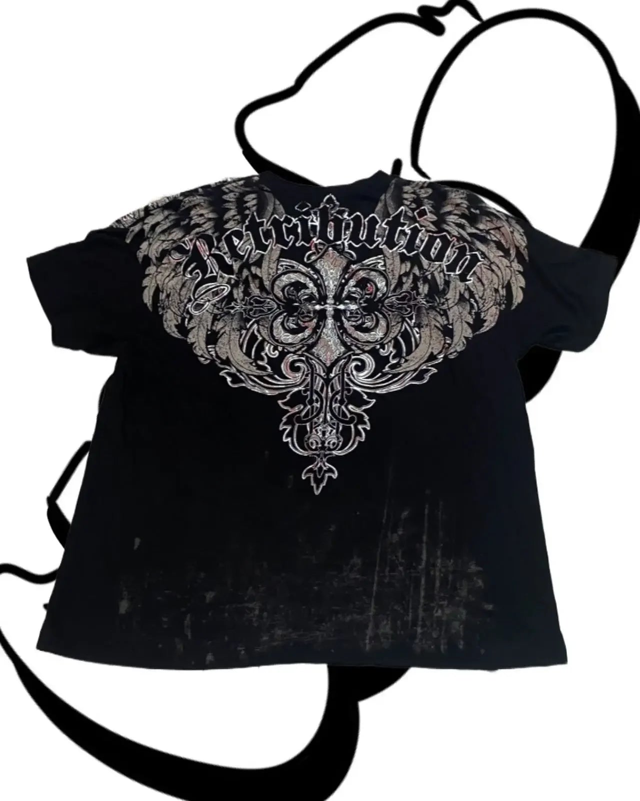 Vintage Avirex Black Short Sleeve T-Shirt | Rhinestone Double-Sided Print Retro Streetwear Top