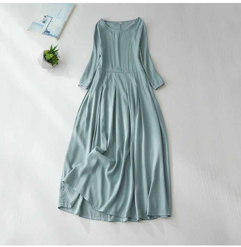 Elegant Lightweight Draped Dress for Women – Artistic Loose Cotton Linen Robe, Summer Airy Flowing Long Skirt, Travel & Vacation Outfit