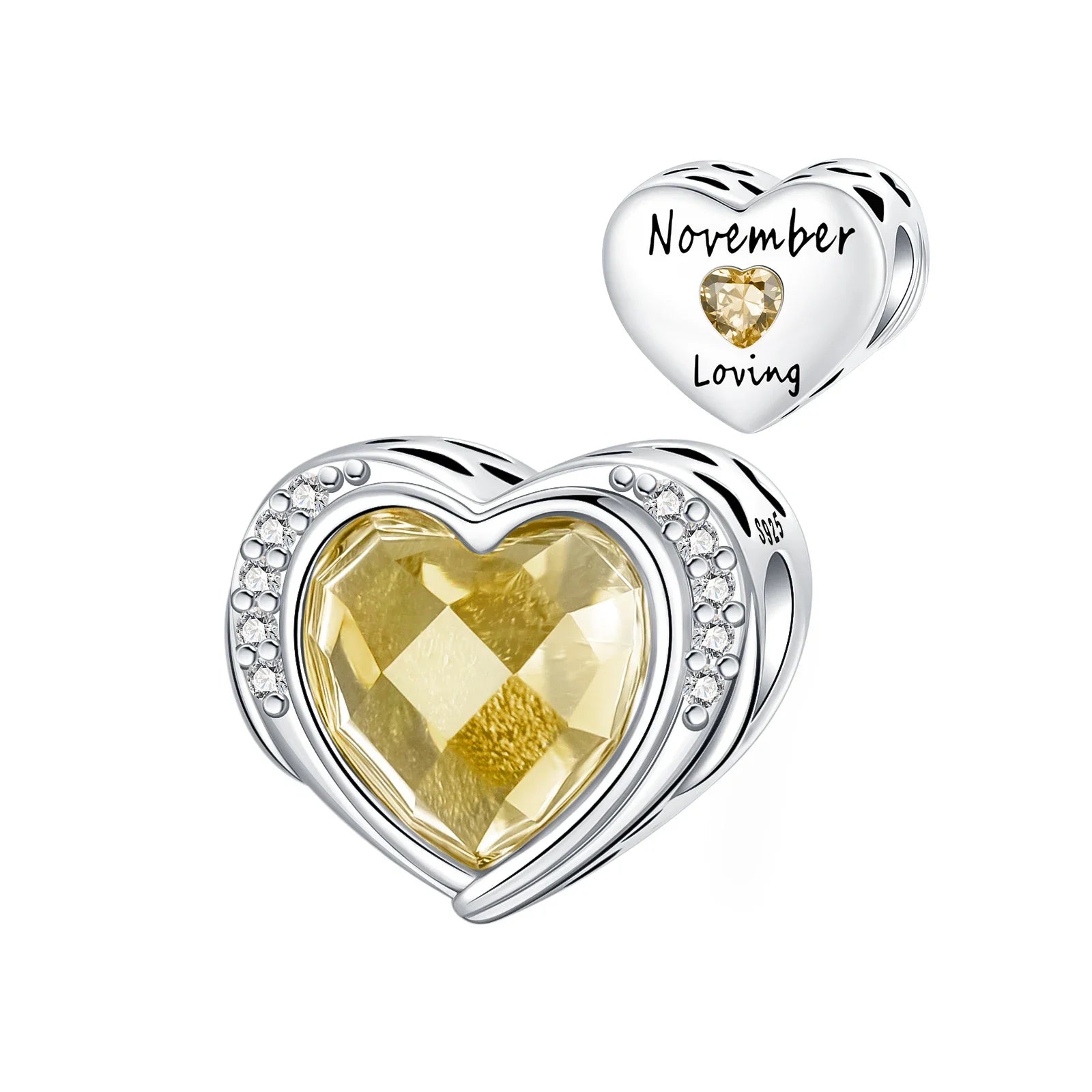 925 Sterling Silver Birthstone Love Pendant Charm | January–December Zircon Bead for Bracelet & Necklace DIY Jewelry Gift