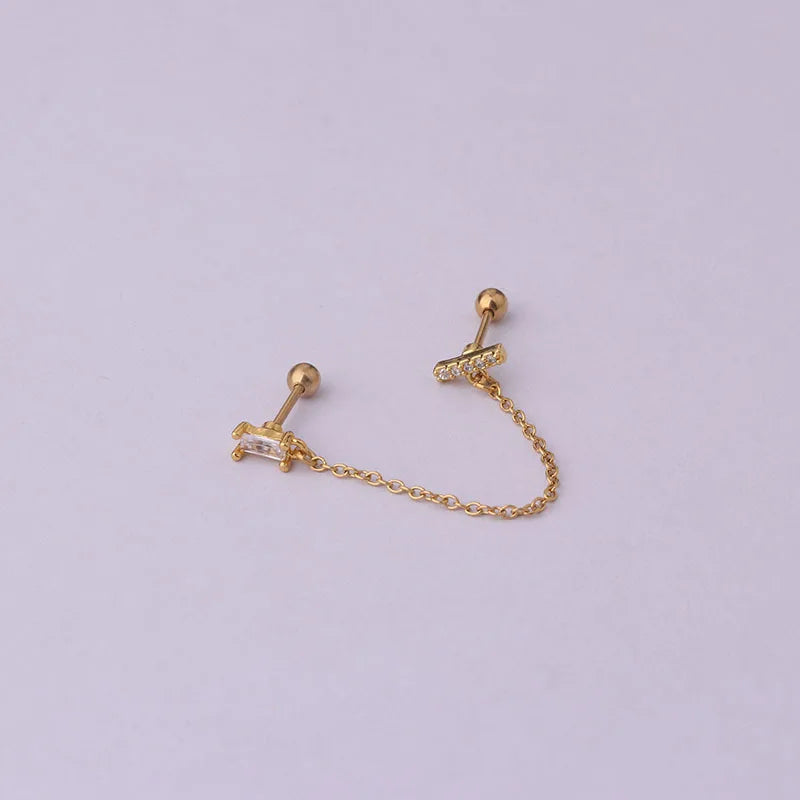 Women’s Punk Rock Helix Ear Cuff with Long Chain | Surgical Steel Fake Cartilage Hoop Earrings Set