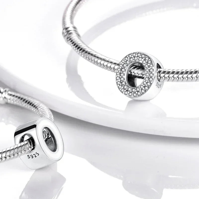 925 Sterling Silver Alphabet Letter Charm Beads with Shiny Zircon – A-Z Initial Beads for Pandora DIY Bracelet & Women’s Jewelry