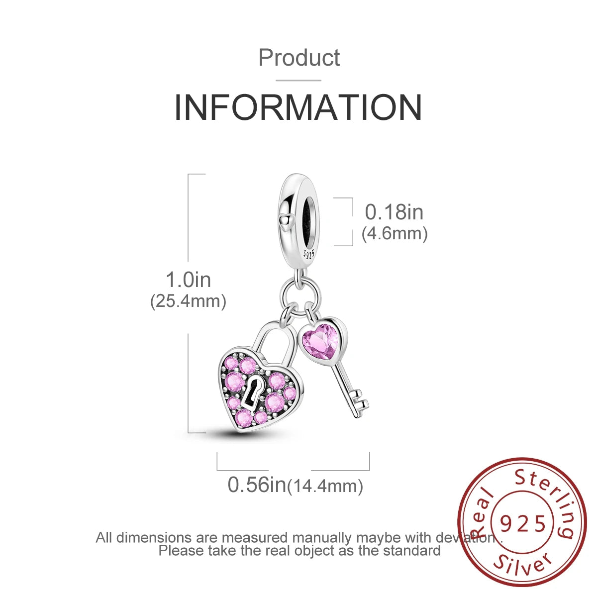 925 Sterling Silver Pink Zircon Heart Cross Charm | Fits Pandora Original Bracelet | Women’s Pendant DIY Jewelry Gift