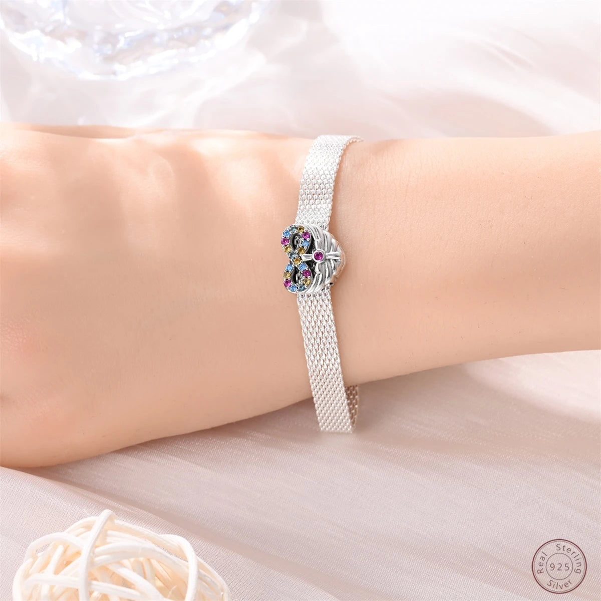 925 Sterling Silver Beaded Flat Pendant | Fantasy Original 3mm Beads for Women’s Bracelet Fine Jewelry