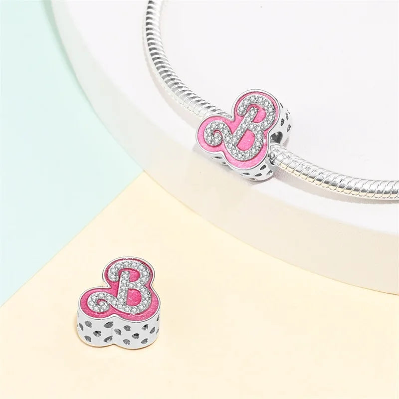 925 Silver Plated Magic Mirror Princess Angel Pink Charm Beads | Fits Original Pan 925 Bracelet | Exquisite DIY Jewelry