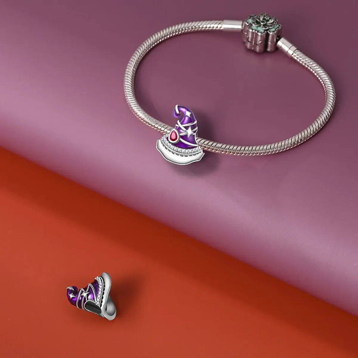 925 Sterling Silver Purple Flying Witch Hat & Magic Book Charm – Fits Original Bracelet DIY Halloween Jewelry Gift for Women