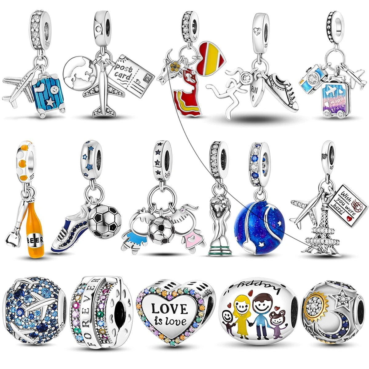 925 Sterling Silver Love Football Cup Charm Beads – Sport, Beer & Travel Pendants Fit Original Pandora Bracelet & Necklace