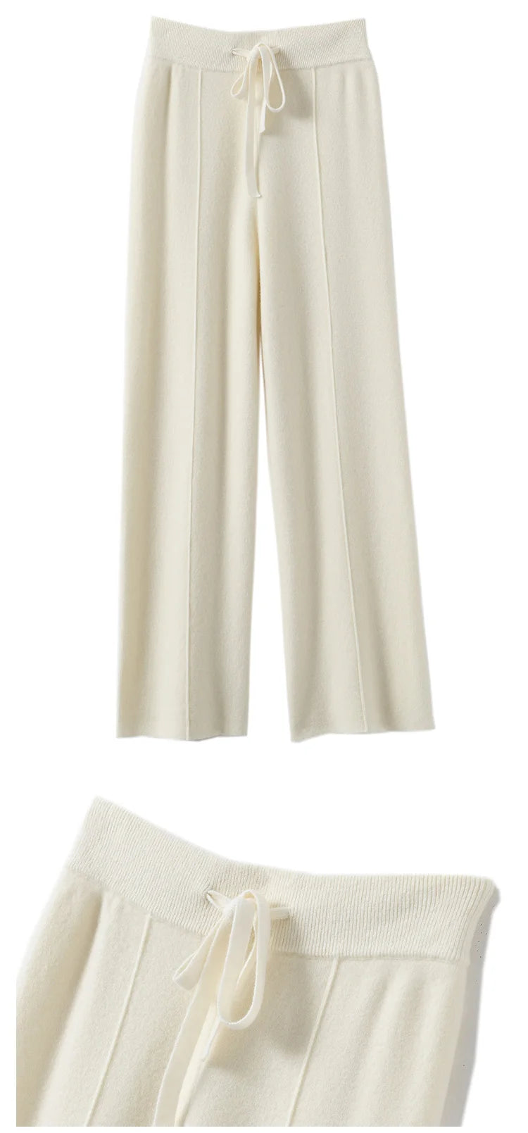High Waist Knitted Wool Wide Leg Pants – Extended Length Drawstring Casual Loose Slimming Trousers for Autumn & Winter