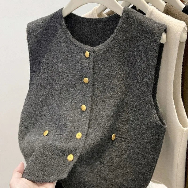 Women’s Knit Vest Cardigan Sweater | Sleeveless Button-Up Round Neck Casual Fashion Top