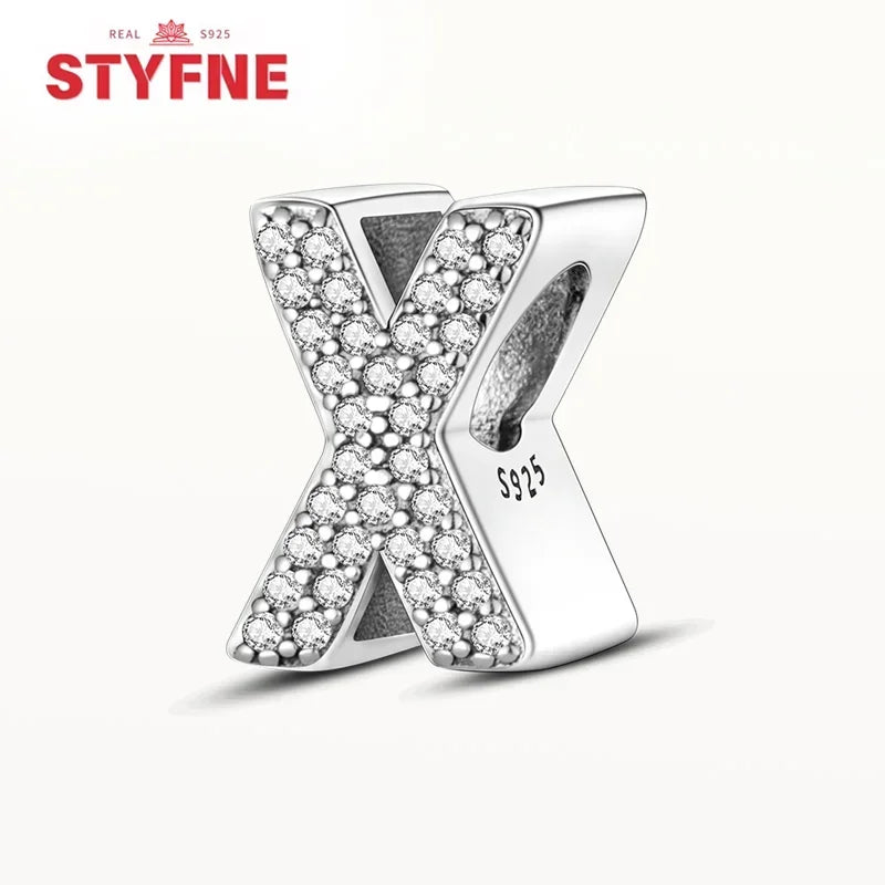 925 Sterling Silver Alphabet Letter Charm Beads with Shiny Zircon – A-Z Initial Beads for Pandora DIY Bracelet & Women’s Jewelry