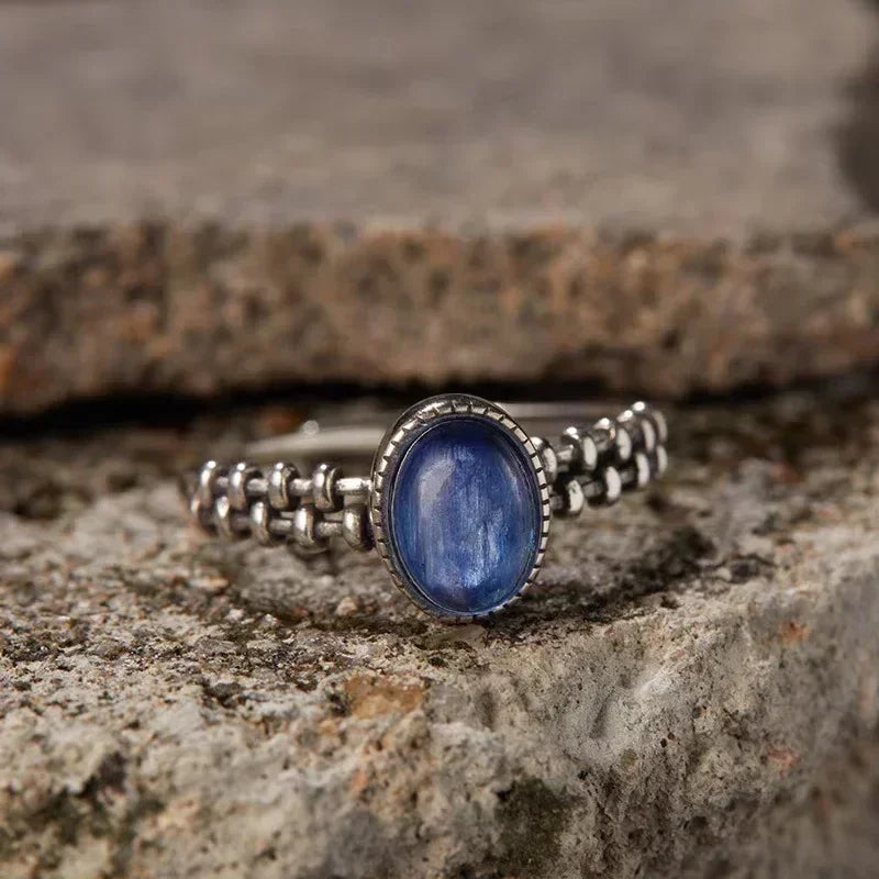 S925 Sterling Silver Gear Chain Ring with Black Onyx – Vintage Punk Style Unisex Jewelry Gift for Men & Women