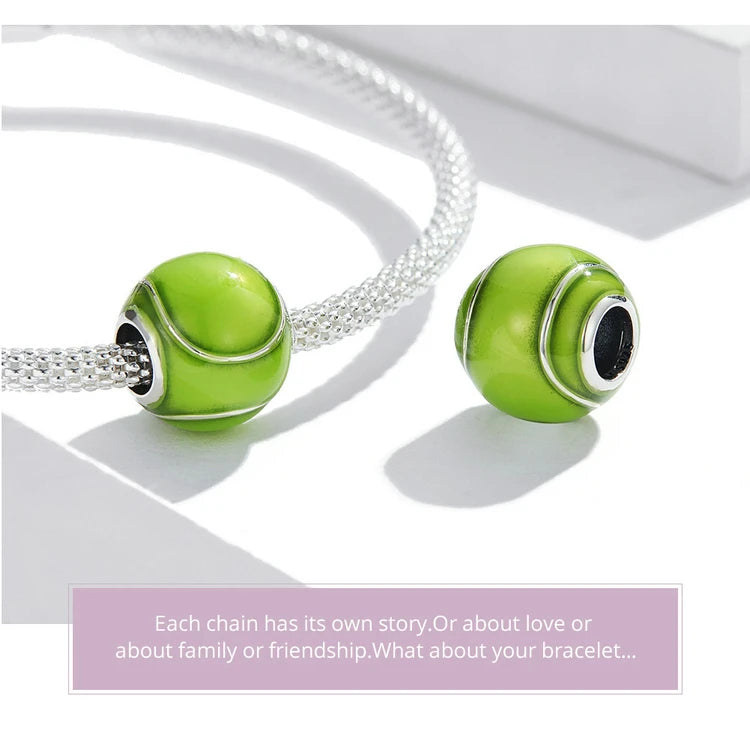 BISAER 925 Sterling Silver Ball Series Charms – Football, Volleyball, Tennis & Basketball Beads Fit Pandora Bracelet DIY Jewelry