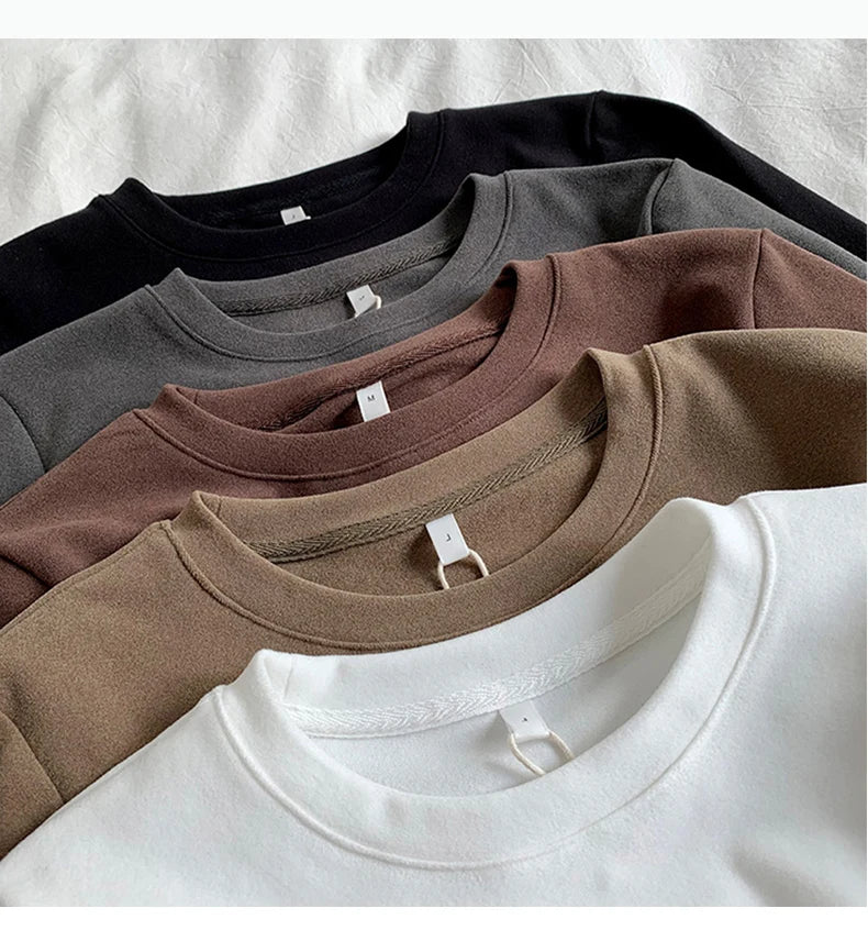 Women's Thermal Long Sleeve T-Shirt | Fleece-Lined Round Neck Top | Autumn Winter Fashionable Inner Wear