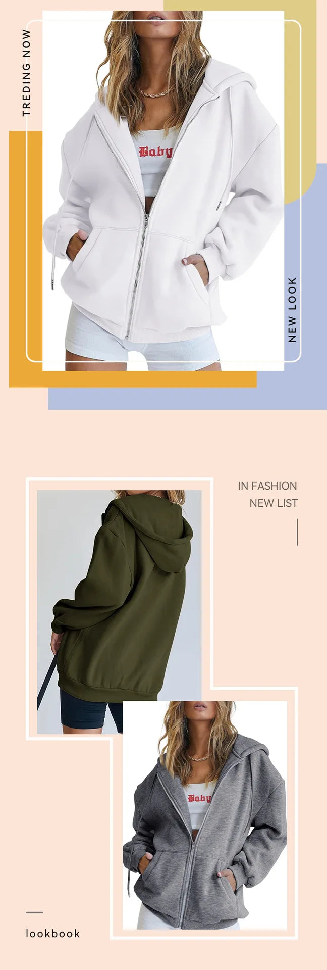 2024 Women’s Solid Hoodie | Elegant Long Sleeve Zipper Drawstring Sweatshirt | Casual Hooded Top with Pockets