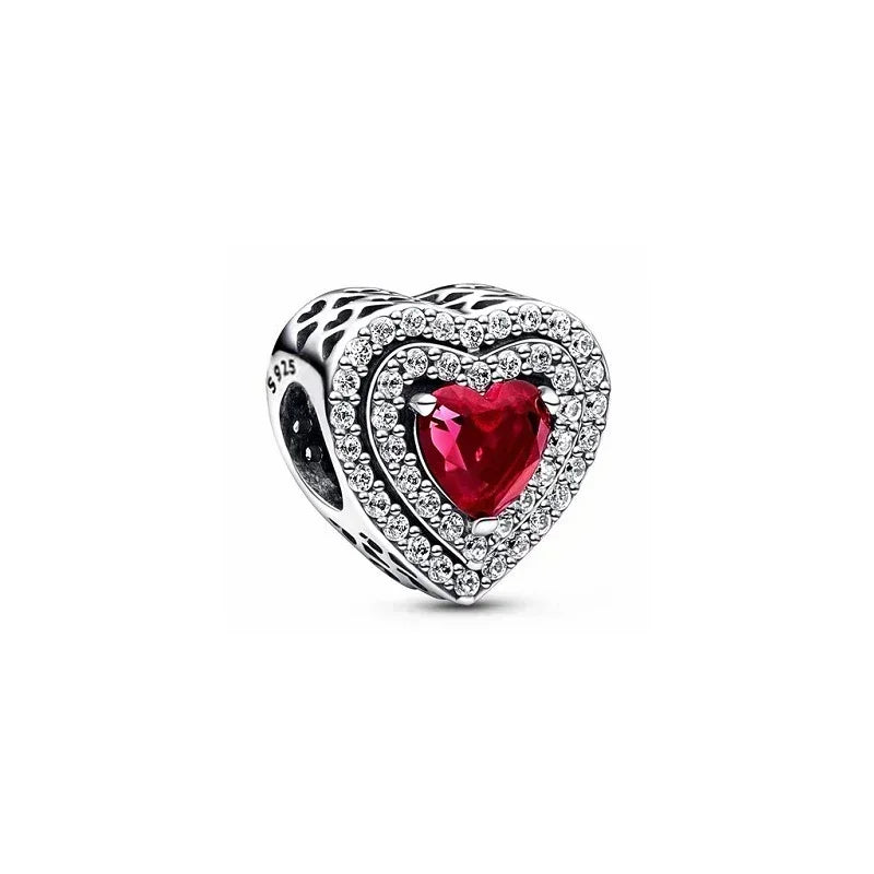 New 925 Sterling Silver Red Heart-Shaped Ring, Necklace & Bracelet | Classic Luxury Charm Jewelry for DIY & Party Gifts