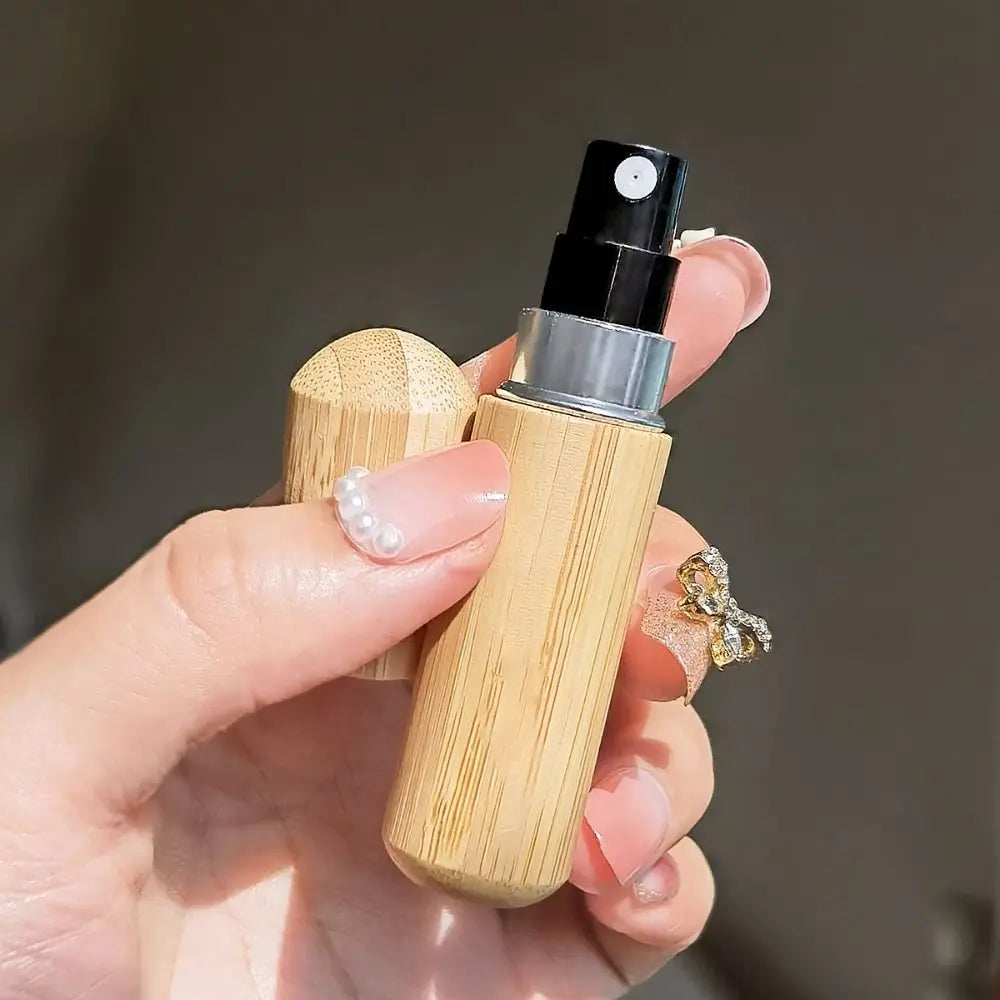 5/10ML Wood Perfume Atomizer – Portable Bamboo Mini Spray Bottle | Refillable Cosmetic Travel Container