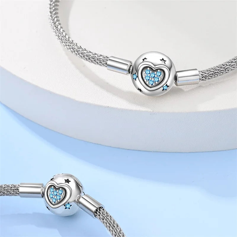 925 Sterling Silver Heart Moon Sun Clasp Charm Bracelet | 17–20CM Original Bracelet for Women | Fits Pandora DIY Beads Jewelry