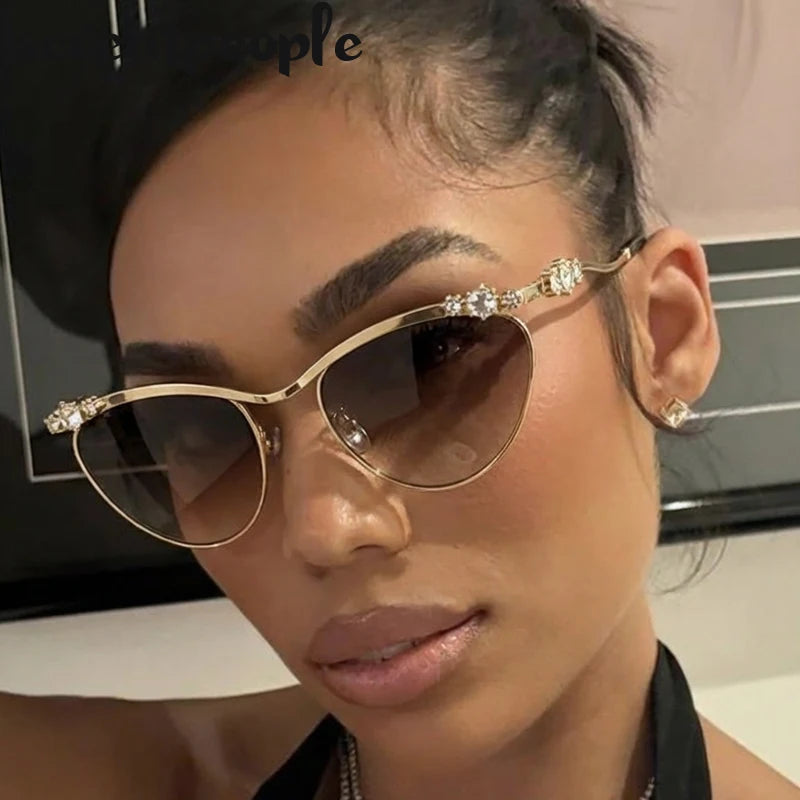 Sexy Cat Eye Punk Sunglasses for Women 2025 – Luxury Brand Metal Rhinestones Sun Glasses | Trendy Classic Shades for Ladies