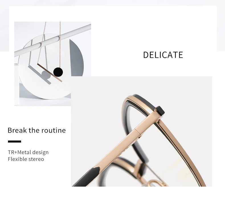 Women Round Blue Light Blocking Glasses 👓 Stylish Alloy Frame TB3201