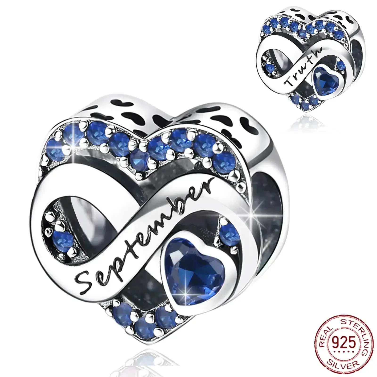 925 Sterling Silver Birthstone Love Pendant Charm | January–December Zircon Bead for Bracelet & Necklace DIY Jewelry Gift