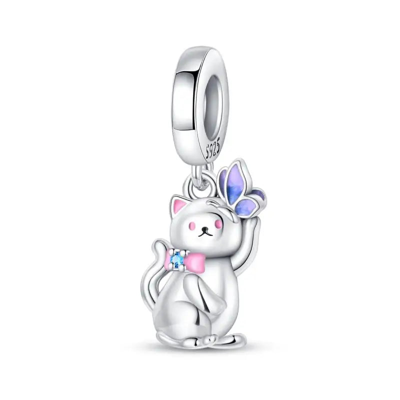 Cute Pet Kitten Puppy Sheep Charms | Fit 925 Original Pandora Bracelets | Colorful Zircon Beads DIY Jewelry Gift
