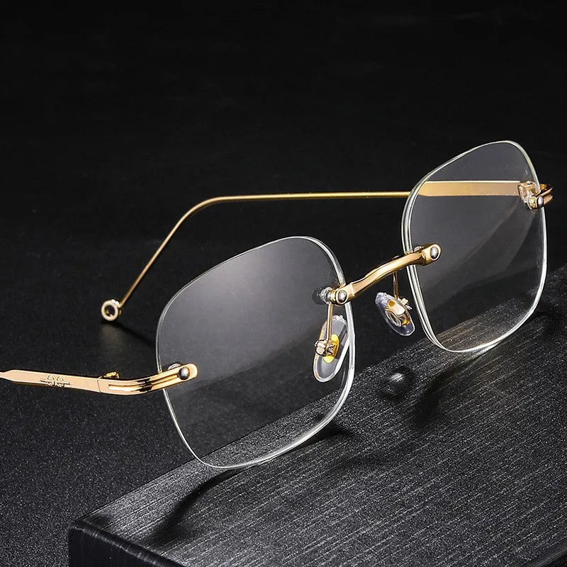 Rimless Square Reading Glasses – Blue Light Blocking Computer Eyeglasses | Fashion Reader for Women & Men +1.0 to +3.5