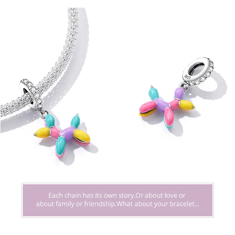 BISAER 925 Sterling Silver Dog Charm | Cute Dachshund Pet Bead Pendant for Women’s DIY Bracelet Jewelry