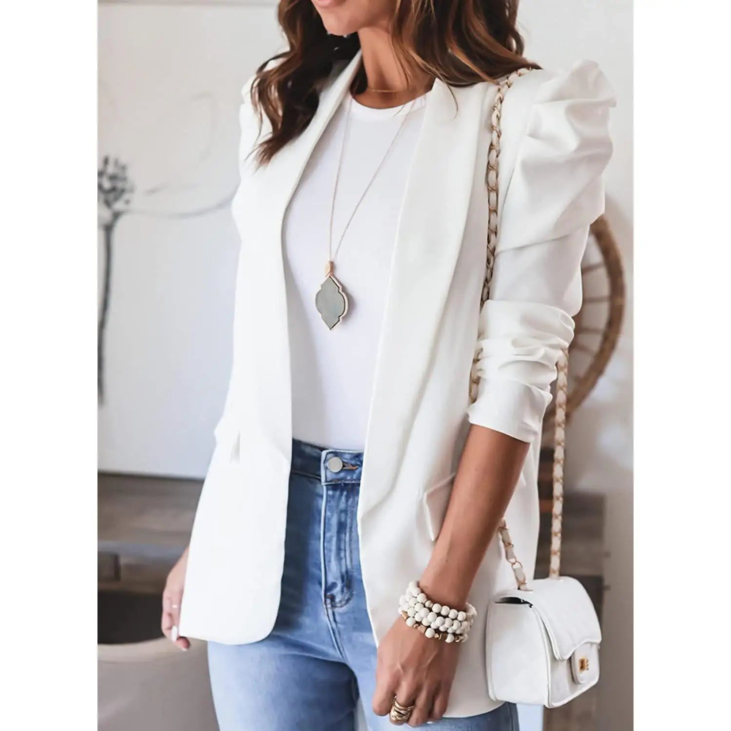 ✨ Women’s Slim Fit Lapel Suit Jacket 👚 Mid-Length Office & Casual Coat 🍁 Elegant Commute Style Blazer