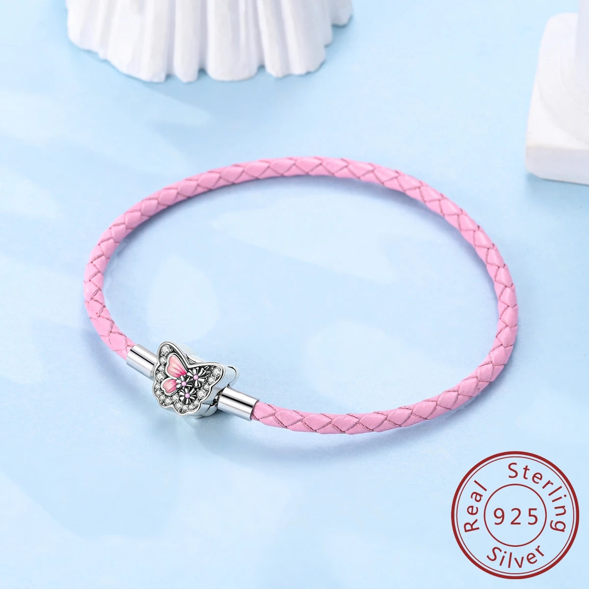 925 Sterling Silver Heart Shell Leather Rope Bracelet | Plait Design Fit Pandora Beads – Women’s Fashion Jewelry Gift