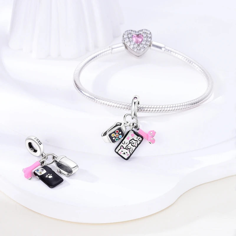 925 Sterling Silver Funny Playable Charms Beads | Smart Watch Tarot Bike Travel Dangle Fit Pandora Bracelet DIY Jewelry