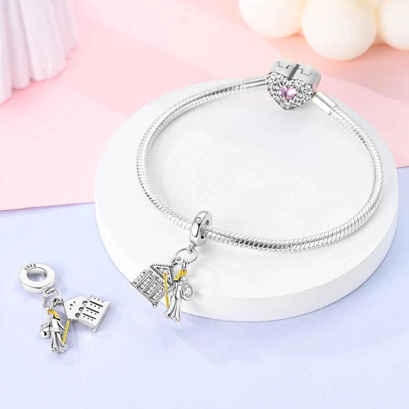 925 Sterling Silver Golden Zircon Saturn Flower Butterfly Charm Bead Fit 3MM Original Bracelet Women DIY Jewelry