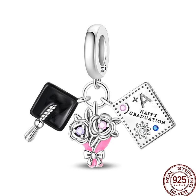 100% 925 Sterling Silver Heart Family Charms with Pumpkin & Pave Zircon Pendant – Fits Original Bracelet DIY Jewelry Gifts