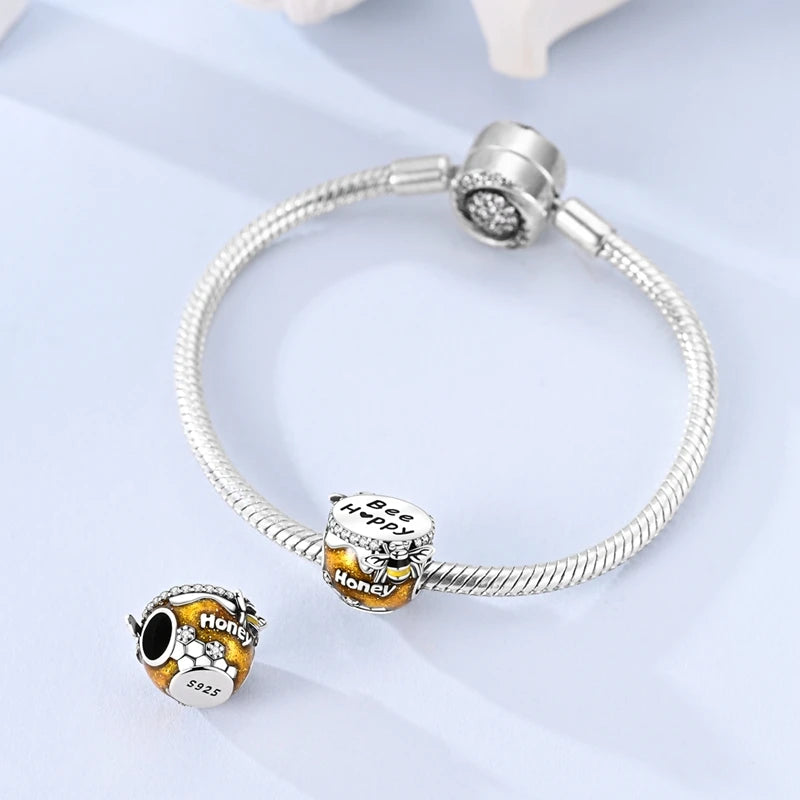 925 Sterling Silver Luminous Golden Firefly Charms | Sparkling Bee & Cat Dangle Beads Fit Original Bracelet DIY Jewelry Gift