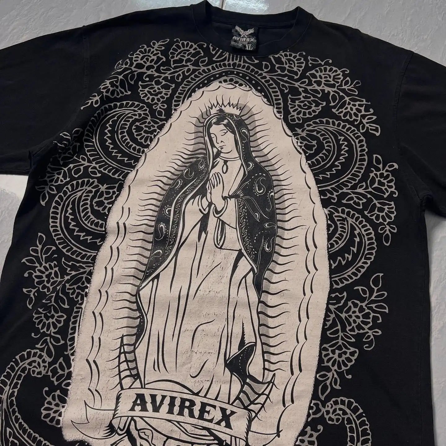 Vintage Avirex Black Short Sleeve T-Shirt | Rhinestone Double-Sided Print Retro Streetwear Top