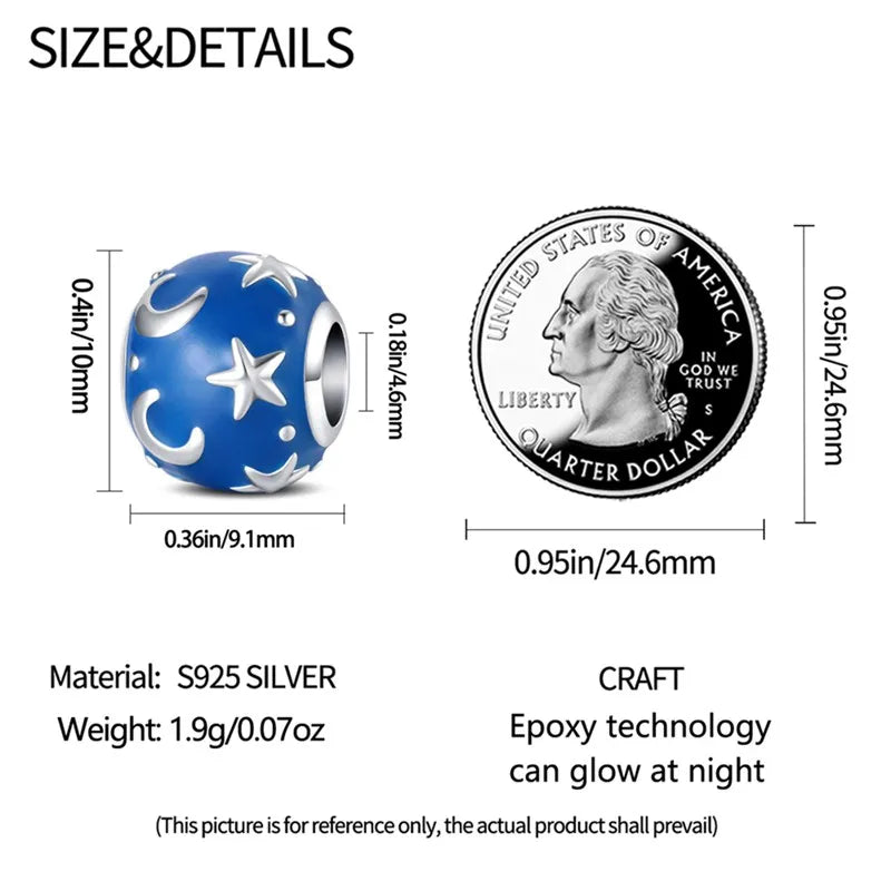 925 Sterling Silver Colorful Luminous Charms | Shell Turtle Star Beads