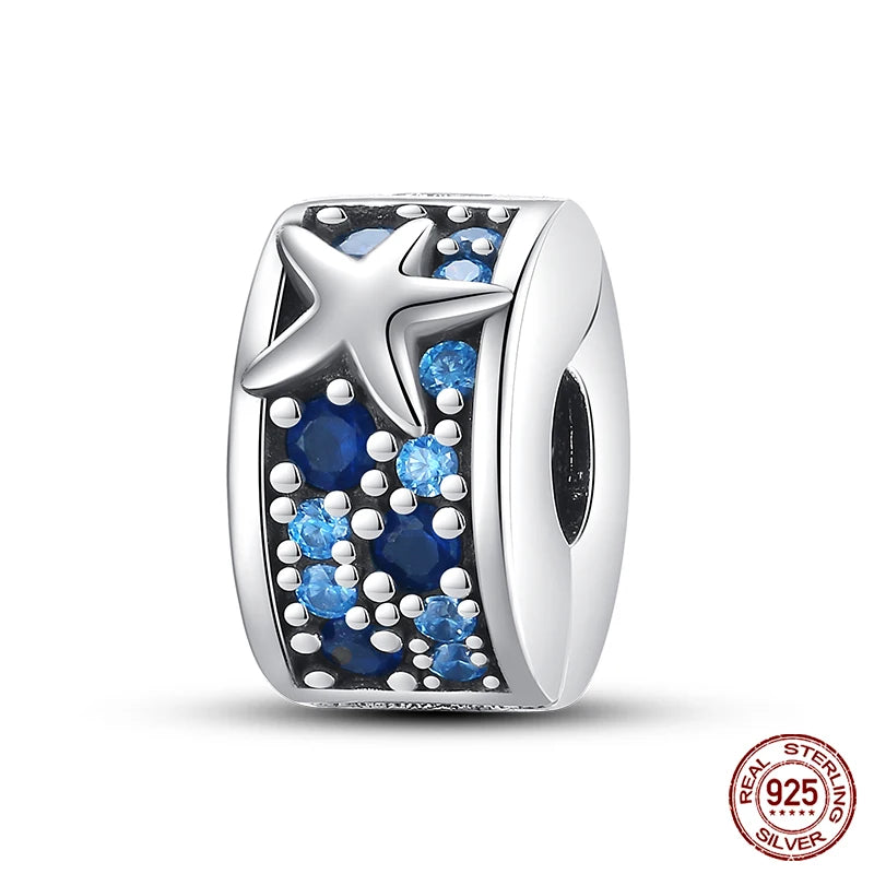 925 Sterling Silver Luminous Butterfly Star Moon Charm Bead | Round Clasp Bead for 3mm DIY Bracelet Jewelry Gift