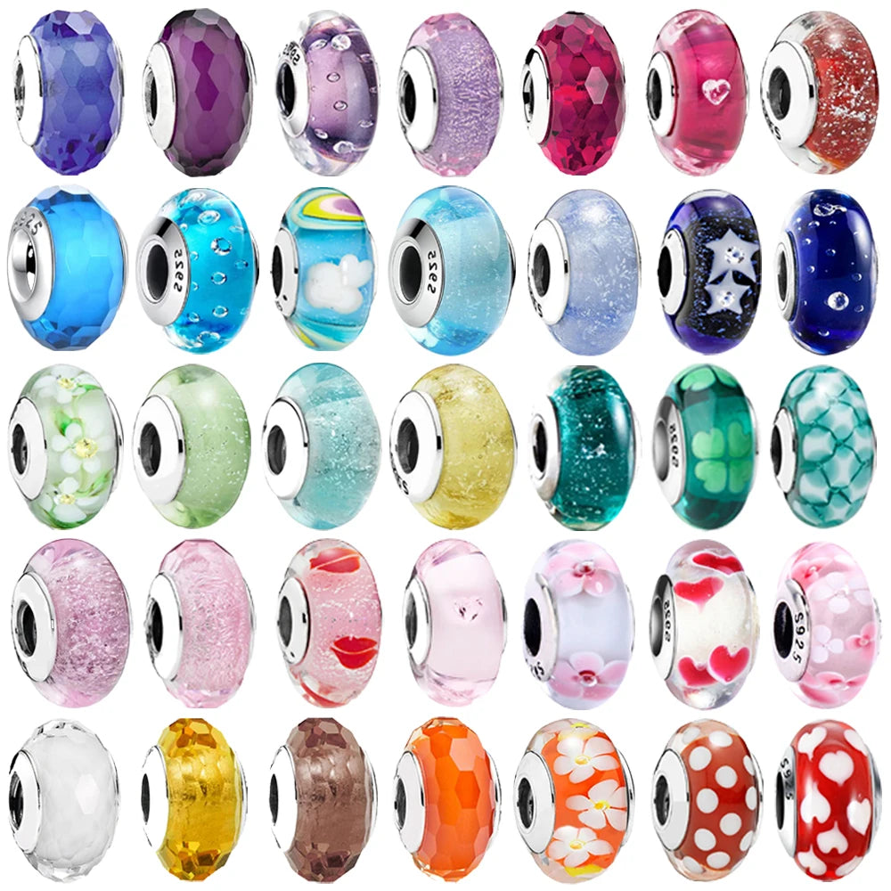 Original Murano Glass 925 Sterling Silver Butterfly Flower Leaf Rainbow Charm Bead | Cosmic DIY Bracelet Jewelry Gift for Women