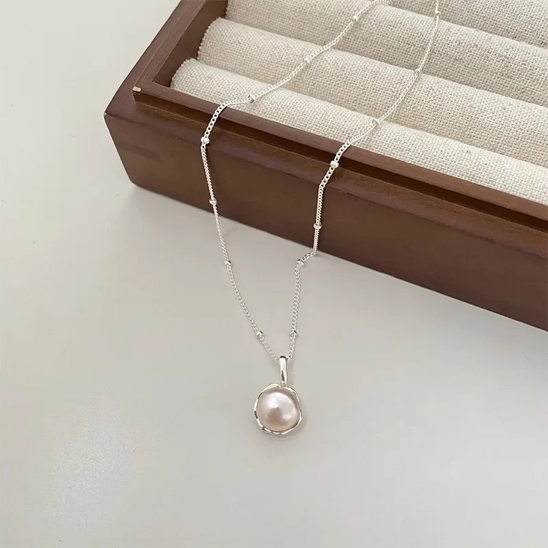 Trendy 925 Sterling Silver Pearl Pendant Necklace – Simple Elegant Jewelry for Women