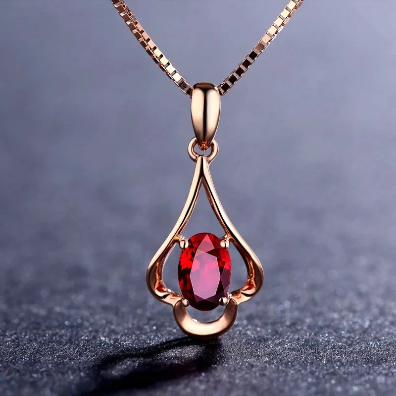Retro 925 Sterling Silver Oval Ruby Pendant Necklace – Women’s Wedding & Party Jewelry